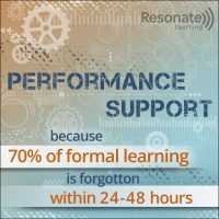 Performance Support because seventy percent of formal learning is forgotten within twenty-four to forty-eight hours